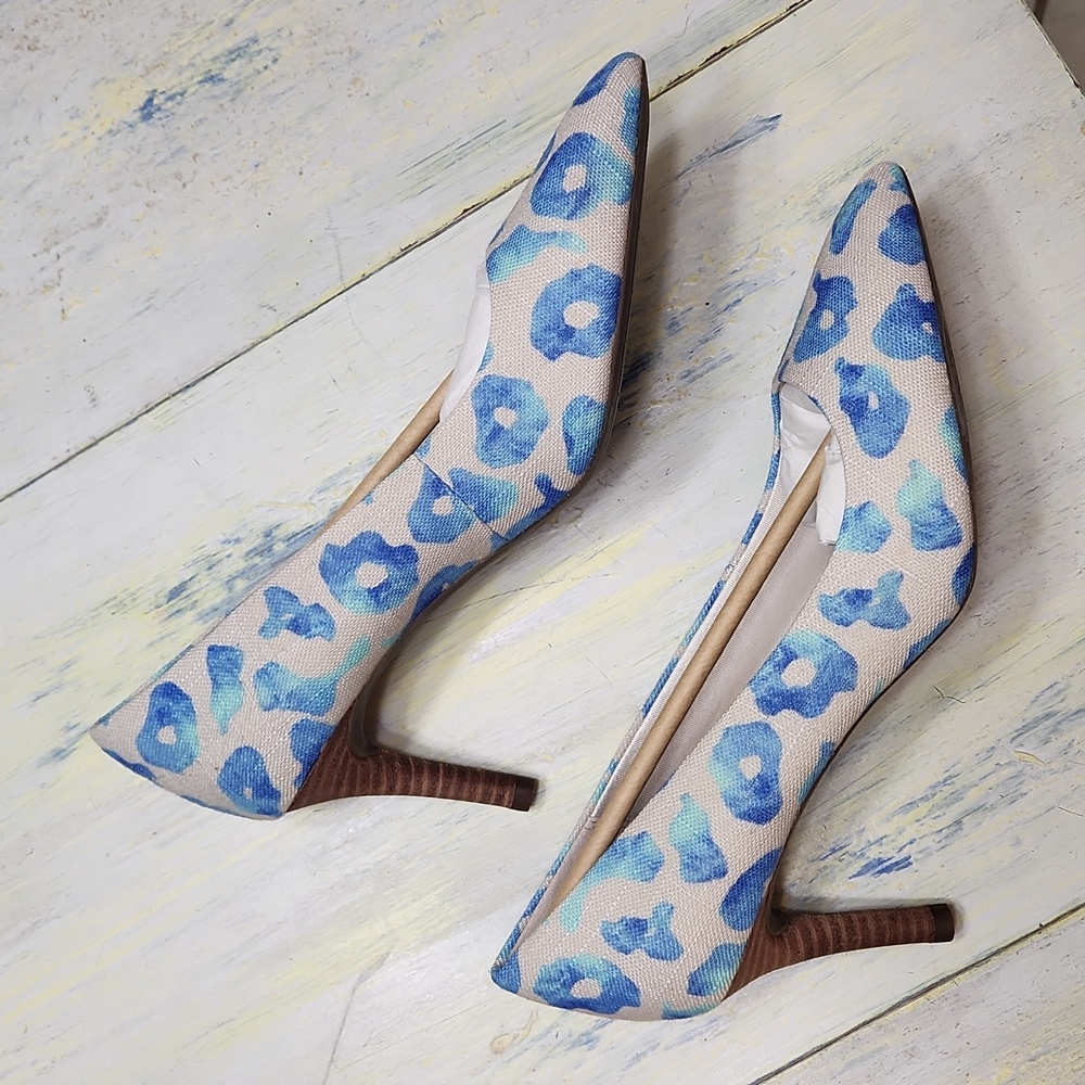 Blue leopard print linen heels Rockport TotalMotion Size 8 Never worn - Picture 4 of 12